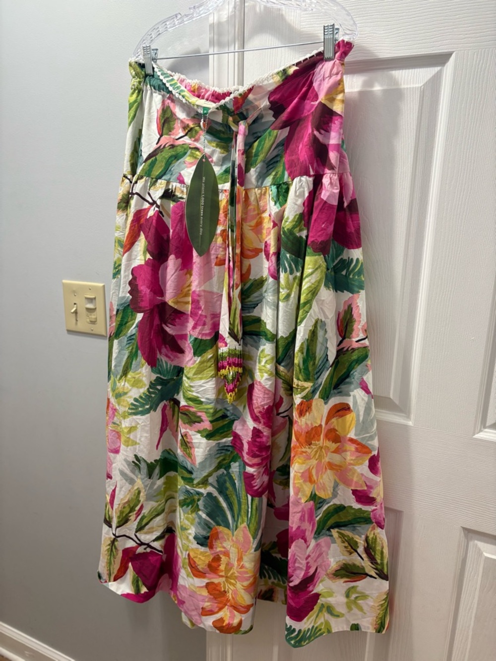 FARM Rio Painted Flowers Belted Cotton Maxi Skirt Size Medium NWT